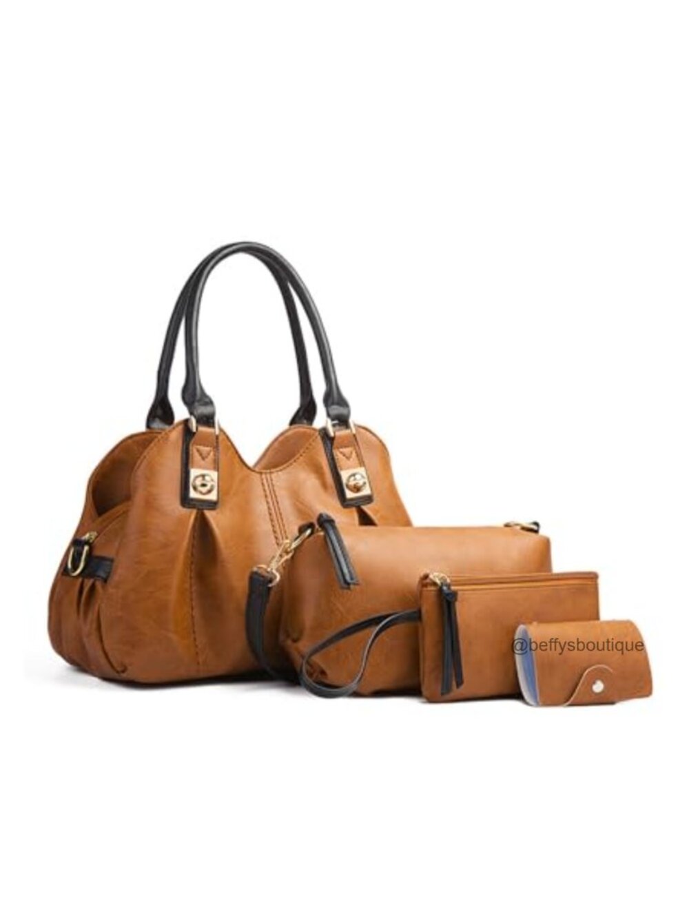 4 Pc Retro Tote Handbag Set PU Leather Satchel Clutch Purse for Women